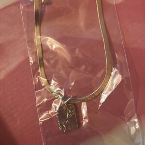 New "K" necklace faux herringbone gold tone chain New in plastic packaging